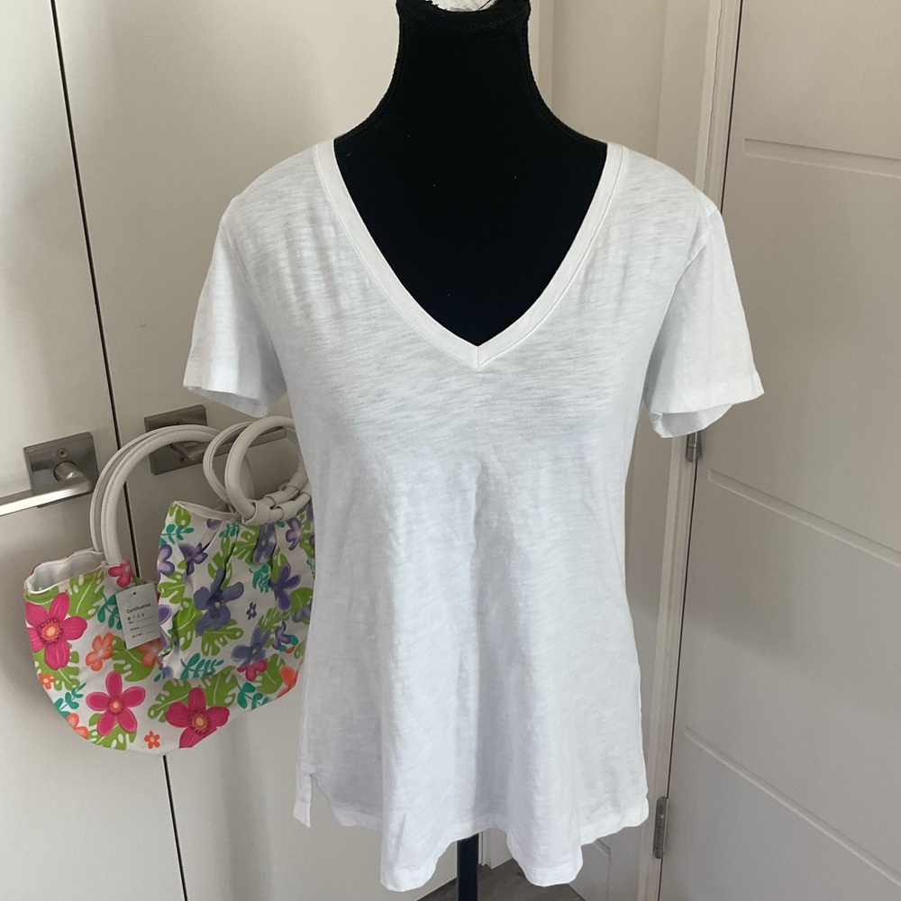 Black Bow 100%Cotton Slub V Neck  Tee